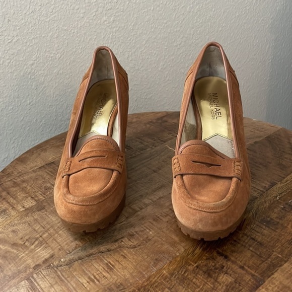 Michael Michael Kors Rory Wedge Loafer Brown Suede Platform - Picture 3 of 8